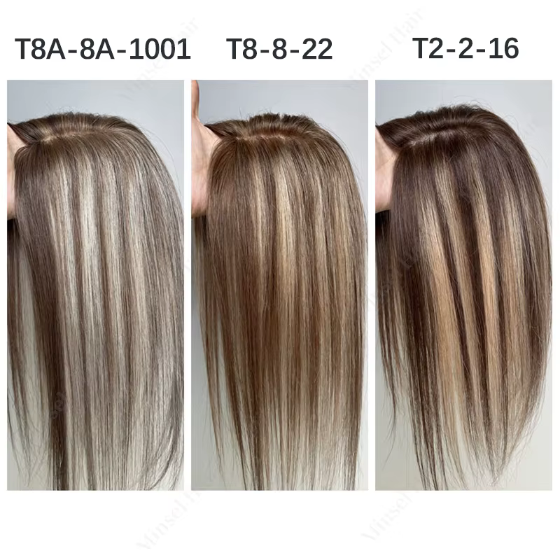 Topper de cheveux humains brun Ombré Balayage 7x11cm