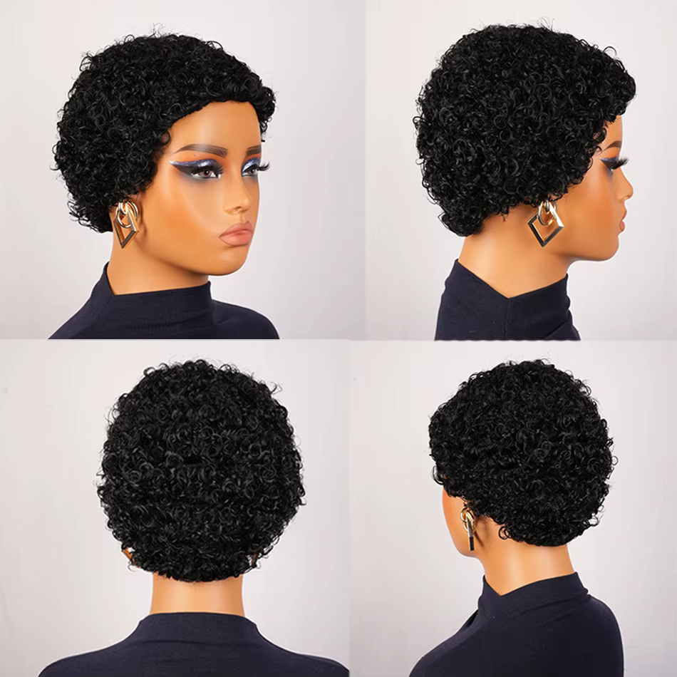 Perruque de cheveux humains courte coupe lutin sans colle