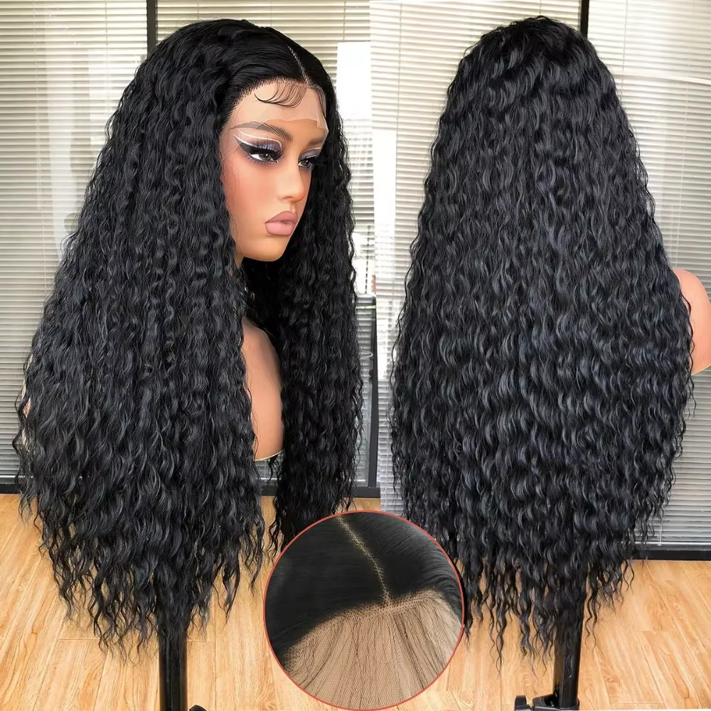 Perruque Lace Front Wig synthétique bouclée longue noire 13*3