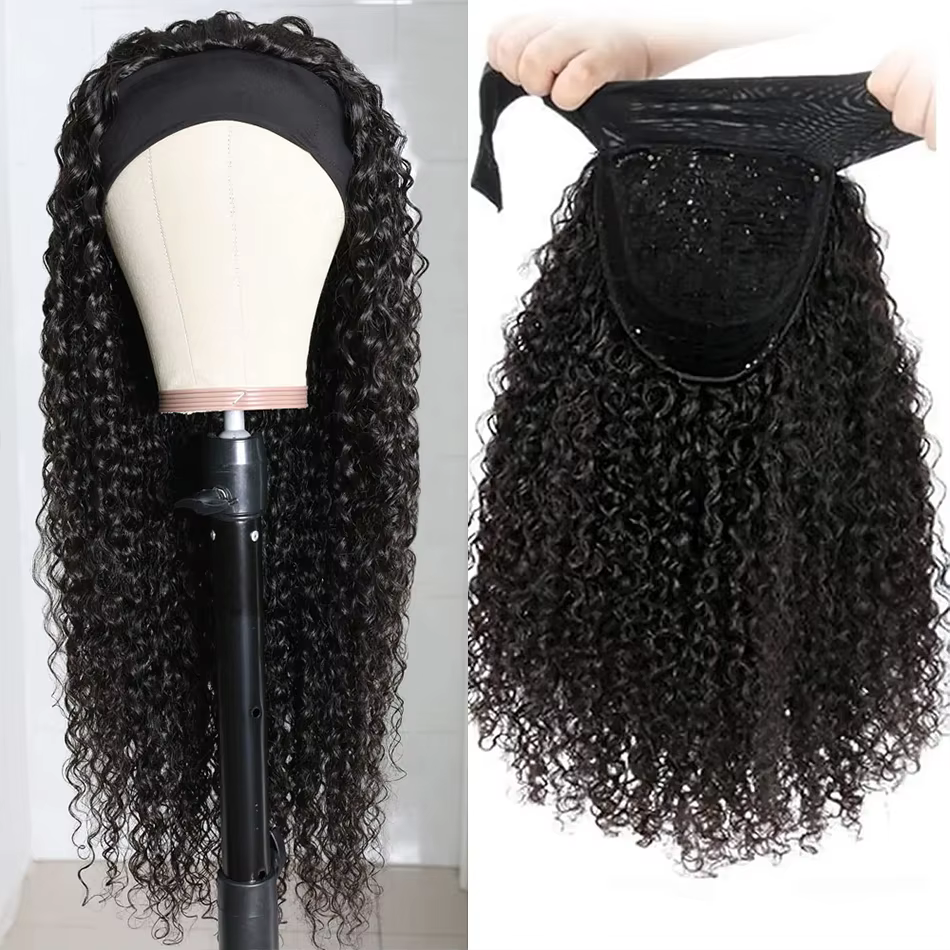 Perruques bandeau bouclées crépues en cheveux humains