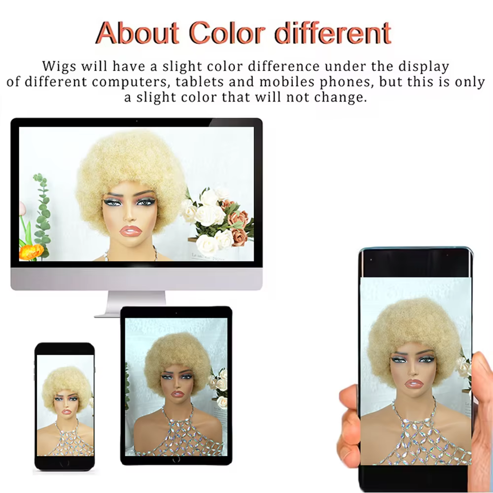 Perruque courte bouclée afro blond miel, volumineuse, style pixie crépu avec frange, bonnet ajustable, entièrement fabriquée à la machine, coupe afro moelleuse