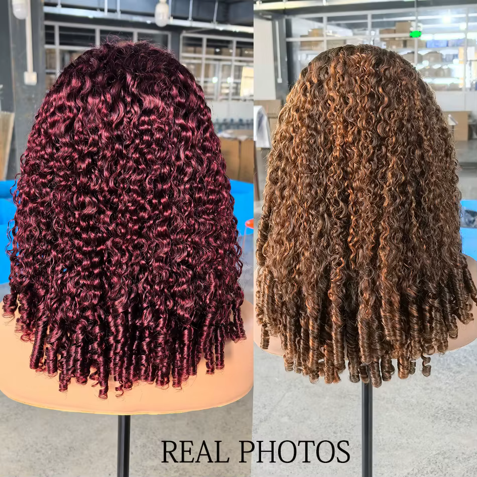 100% Double dessiné cheveux birmans bouclés sans colle dentelle fermeture perruques 250 densité rebondissant