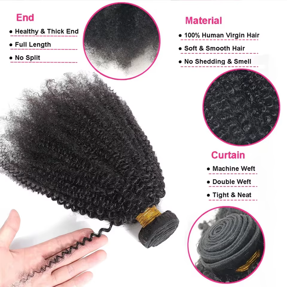 Extensions de cheveux humains brésiliens bouclés afro 12A