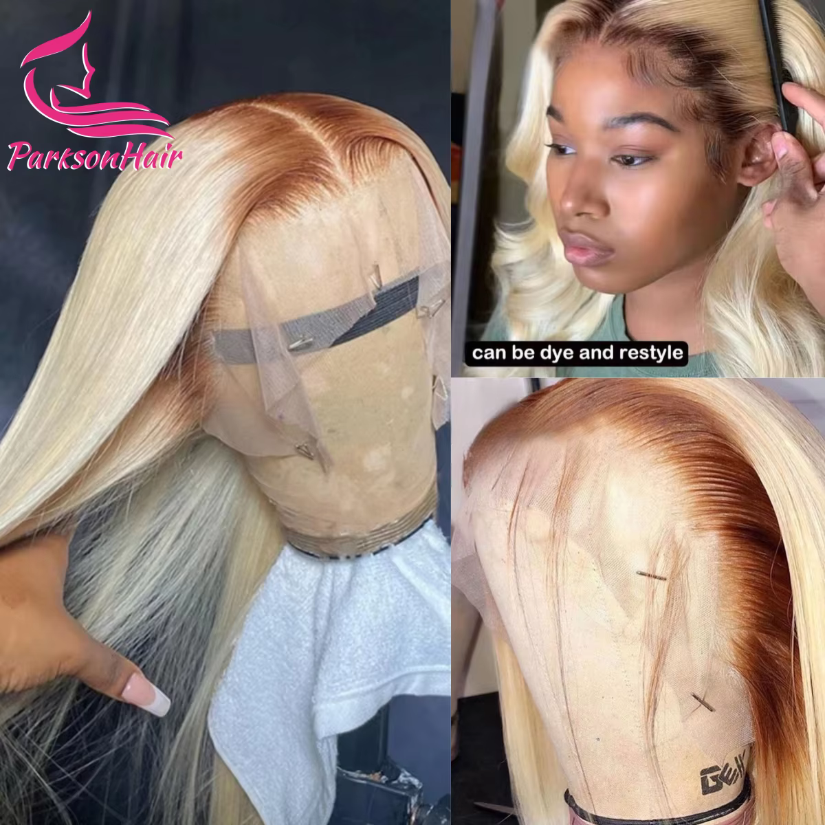 Perruque de cheveux humains de couleur Blonde 13x6 13x4 perruque avant de dentelle transparente pour les femmes perruque de cheveux humains blonds pré-plumés avec racine foncée