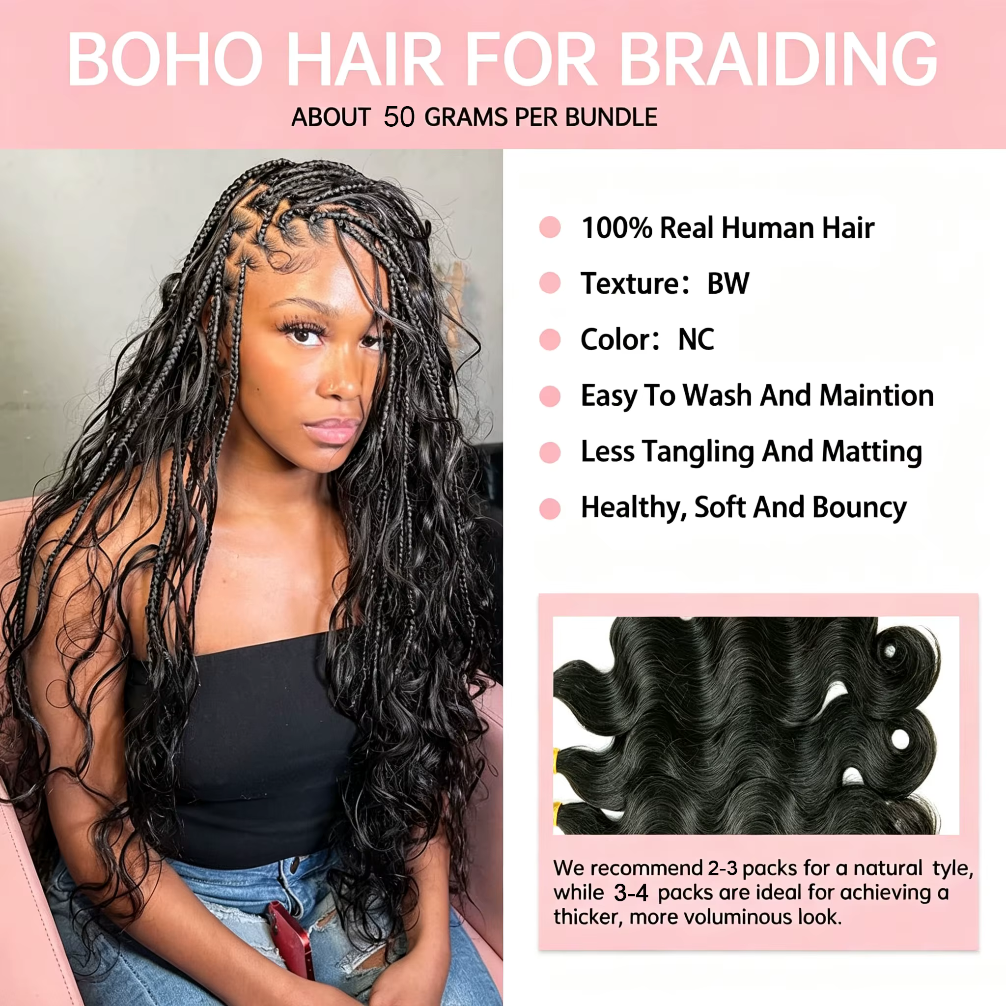 Cheveux humains en vrac pour tressage