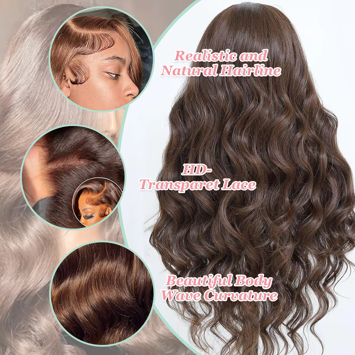 Perruque Lace Frontale 13x4 Body Wave Marron Chocolat HD 220 Densité