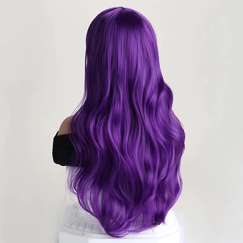 Perruque synthétique violette de 26 pouces avec grandes vagues pour cosplay d'Halloween