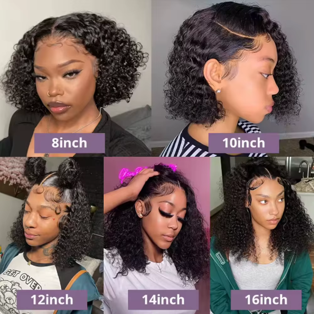 Perruque Bob Bouclée 13x6 avec Dentelle Frontale Pré-Pluckée Densité 250 Brésilienne Sans Colle HD Kinky Curly Bob Lace Closure Wigs Effet Mouillé et Ondulé