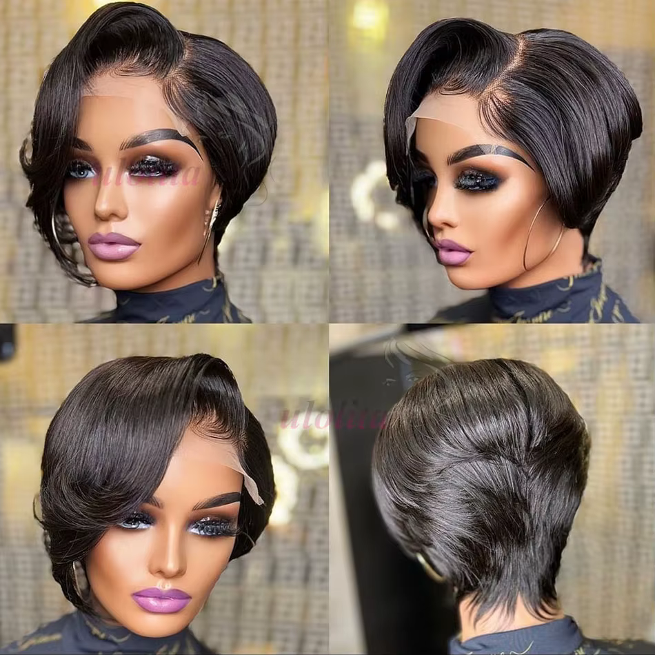 Perruques courtes Pixie Cut 13x4 avec dentelle transparente pour femmes