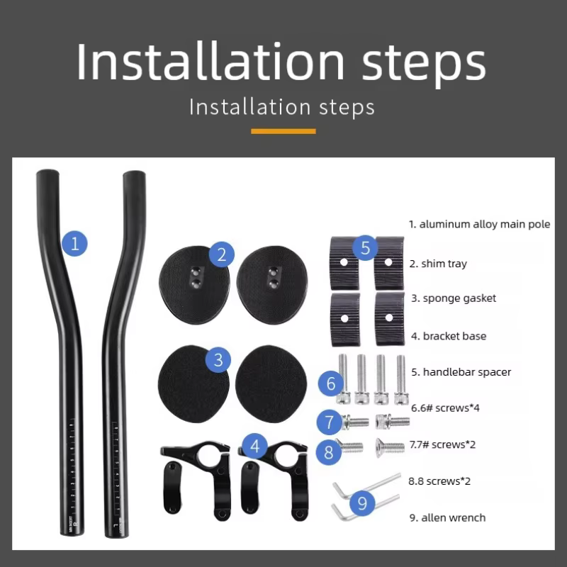 Extension de guidon de vélo en aluminium pour triathlon, aérobars, tri-bars, poignées de repos pour VTT
