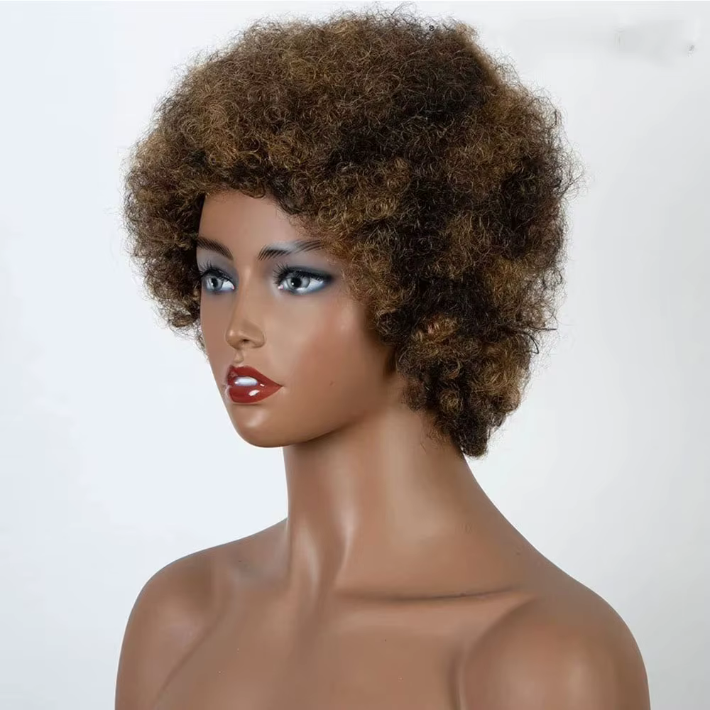 Afro crépus bouclés mettre en évidence perruque cheveux humains Ombre brun blond