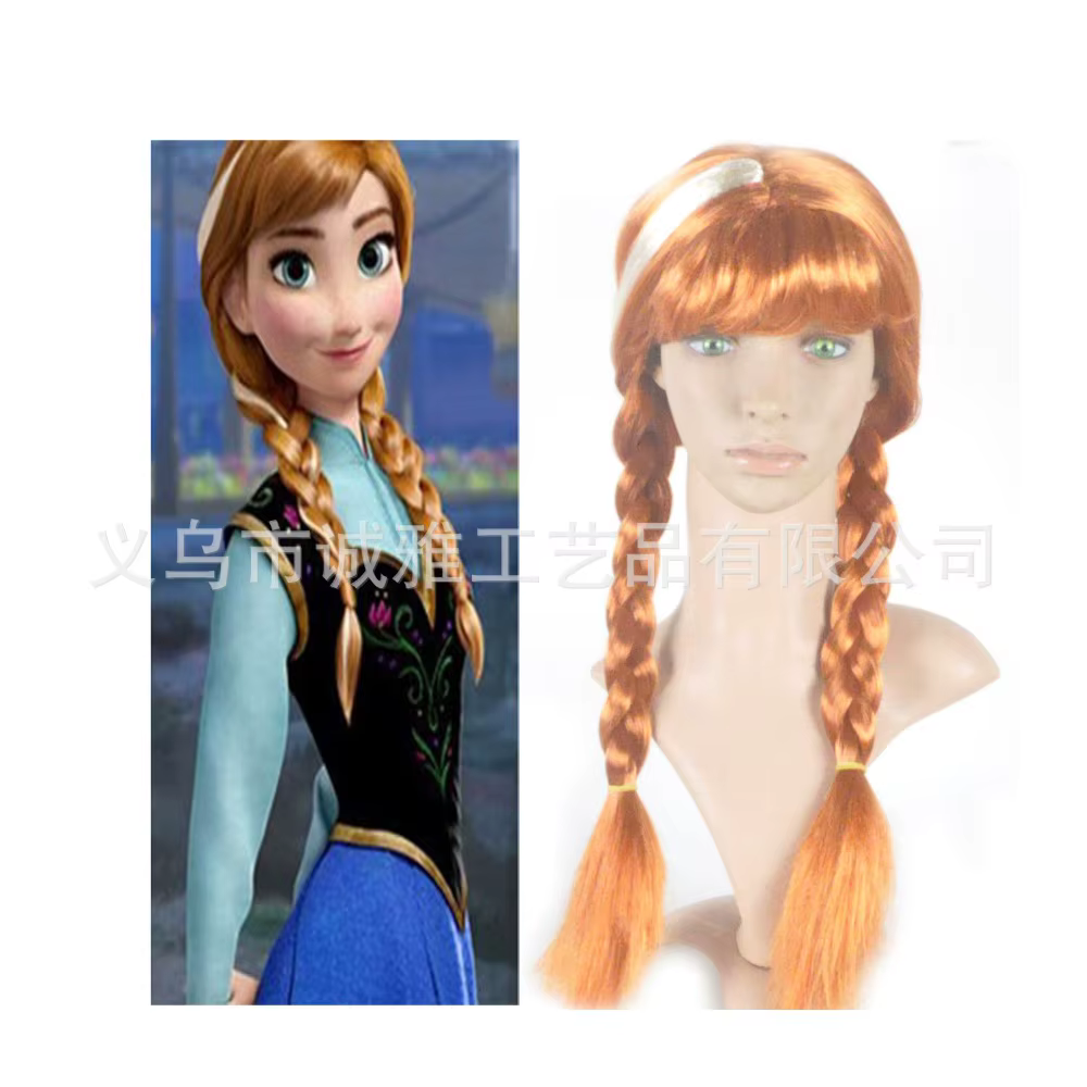 Perruque de cosplay Anna, accessoire de princesse, postiche pour Halloween, perruque synthétique pour jeu de rôle Anna