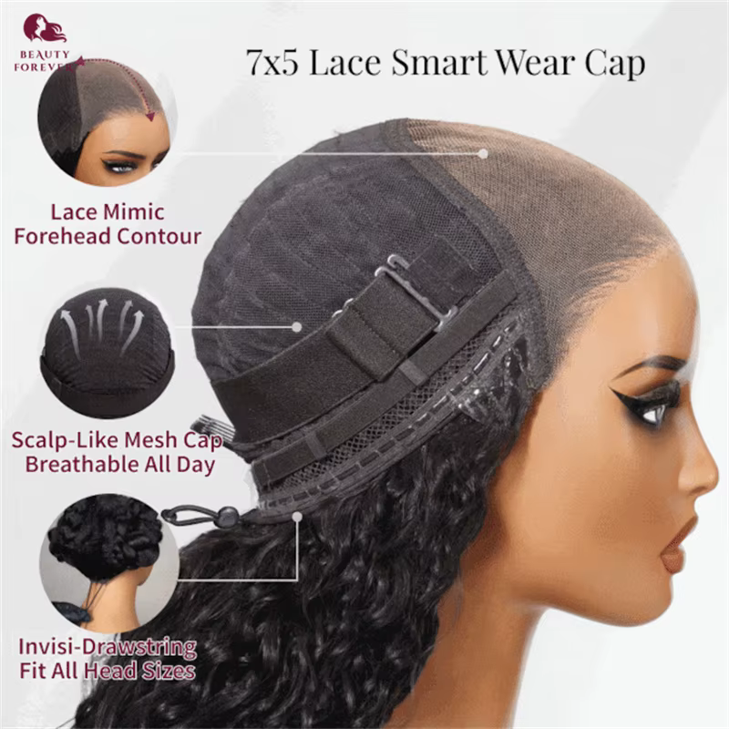 Beautyforever perruque sans colle bouclée crépue avec bords 4C 7x5 nœuds Bye Bye 3.0