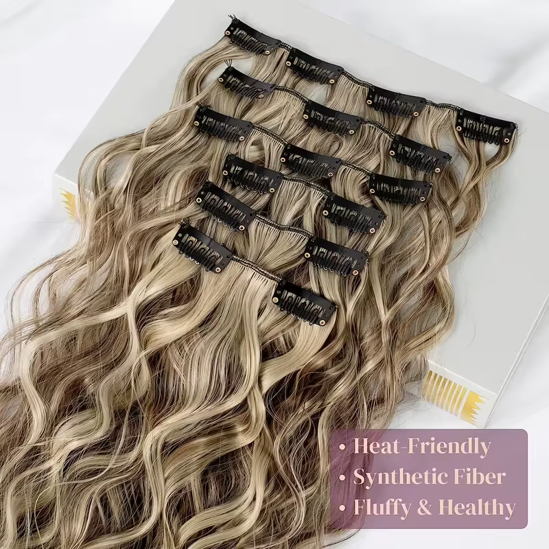 Extension capillaire synthétique bouclée et crépue de 22 pouces, postiche ample et ondulée à clipser pour femmes, 6 pièces/ensemble, pour le quotidien