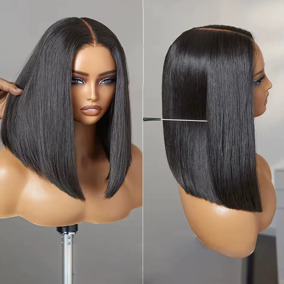 Pas cher court BoB perruques Double dessiné brut vietnamien sans colle perruque droite cheveux humains 13X4 Hd