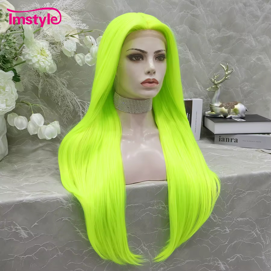 Imstyle – perruque longue verte fluorescente