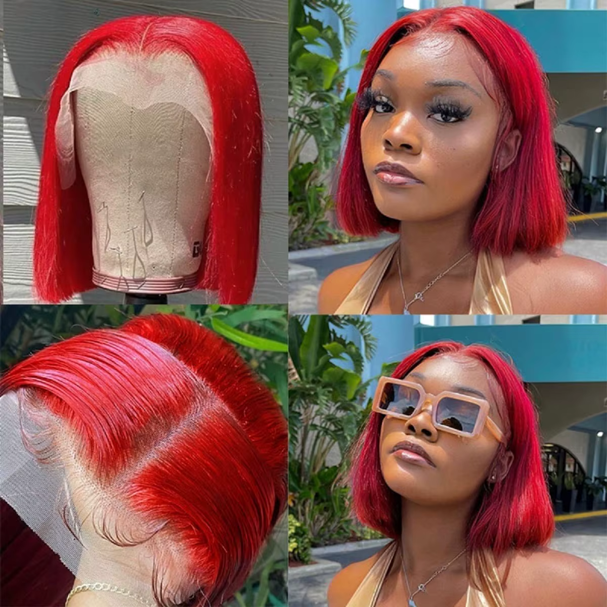 Perruque Bob rouge cheveux humains droite courte Bob dentelle perruques pour les femmes noires brésiliennes pré-épilées