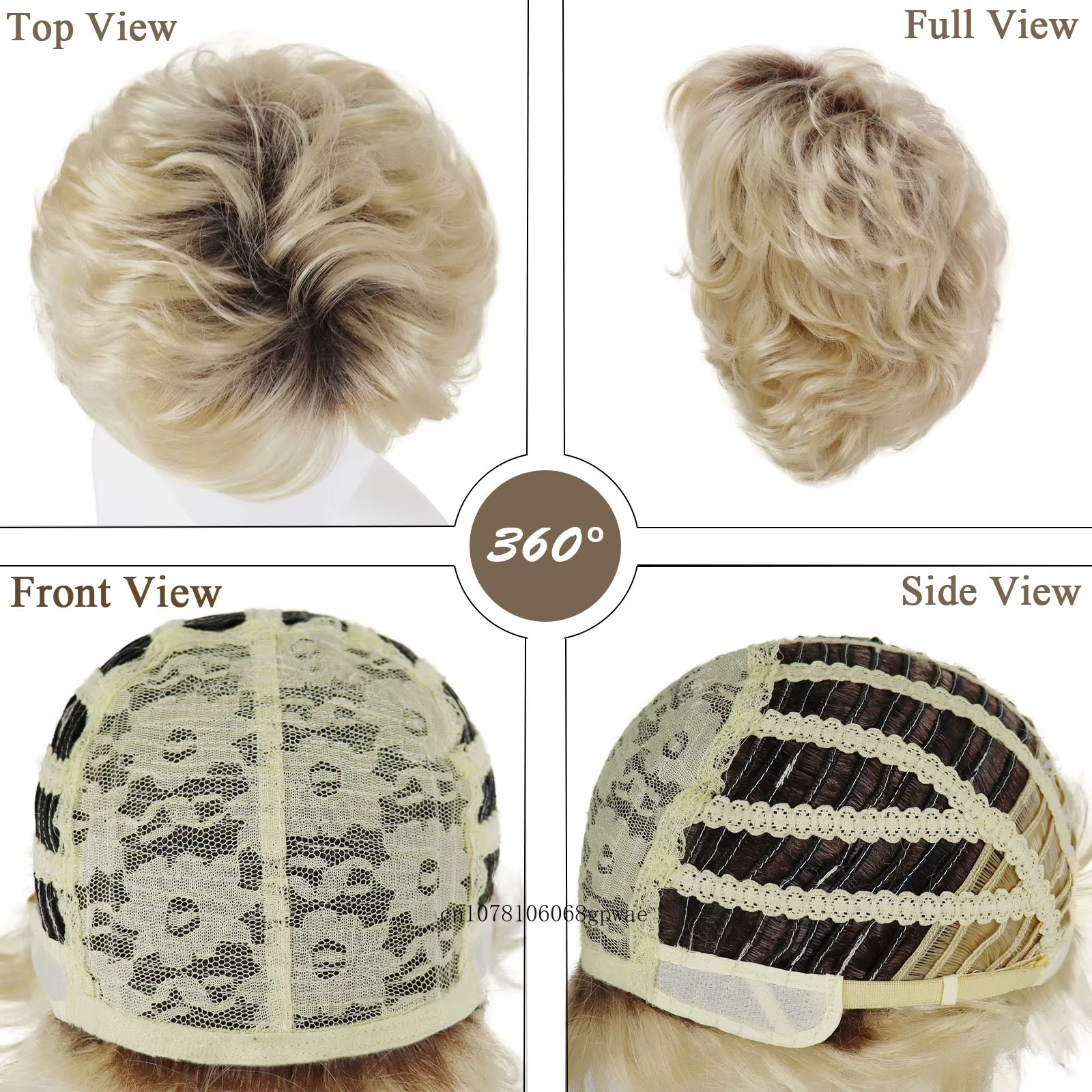 Perruque synthétique coupe lutin Blonde ombrée pour femmes âgées