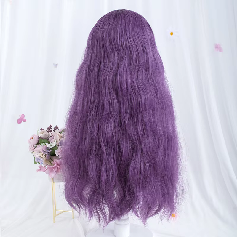 Perruque Synthétique Longue Ondulée avec Frange pour Femme