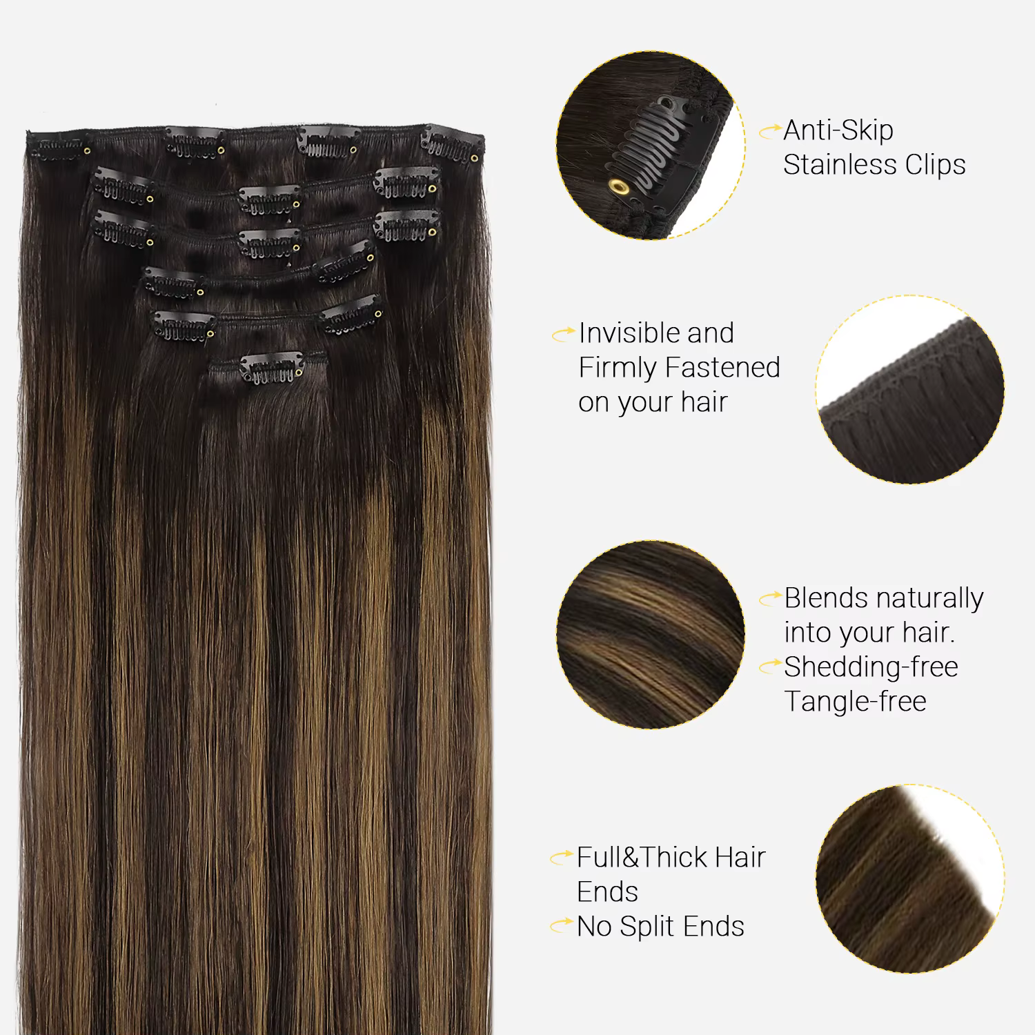 Extensions de cheveux humains lisses à clips