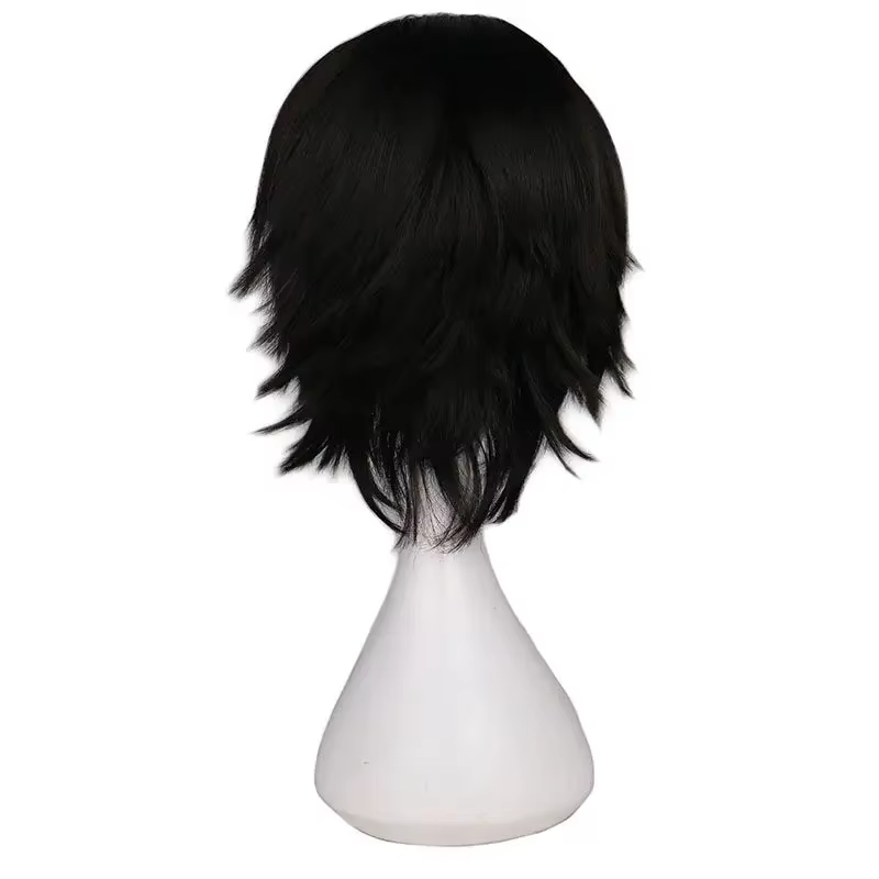 Perruque Cosplay Courte et Droite Noire pour Homme