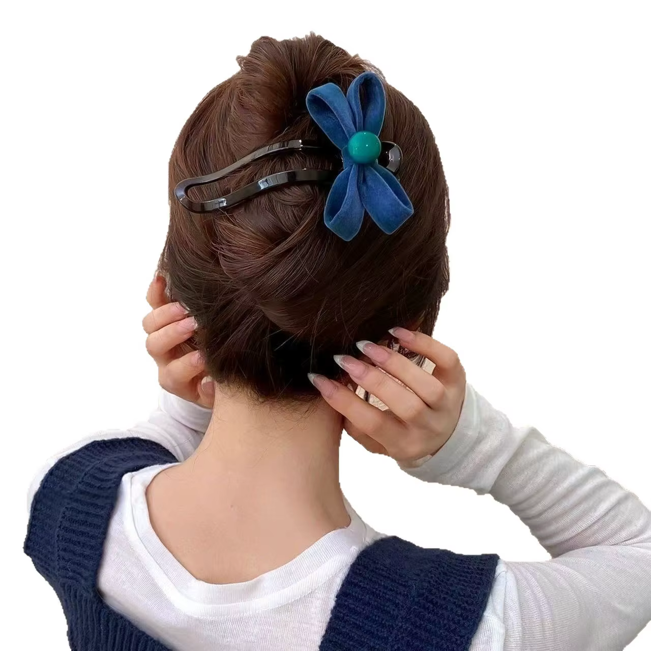 Pince à cheveux en bec de canard avec nœud en velours doux pour femmes