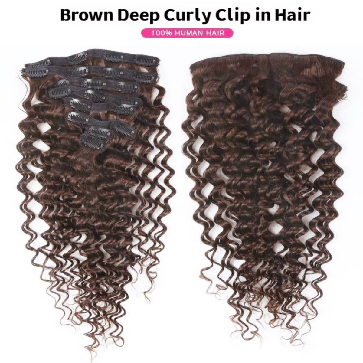 Pince bouclée brune dans les Extensions de cheveux vrais