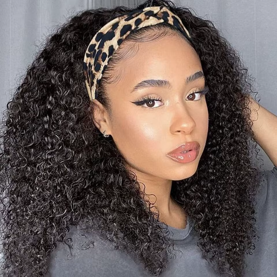Perruque bandeau cheveux humains crépus bouclés pour femmes noires
