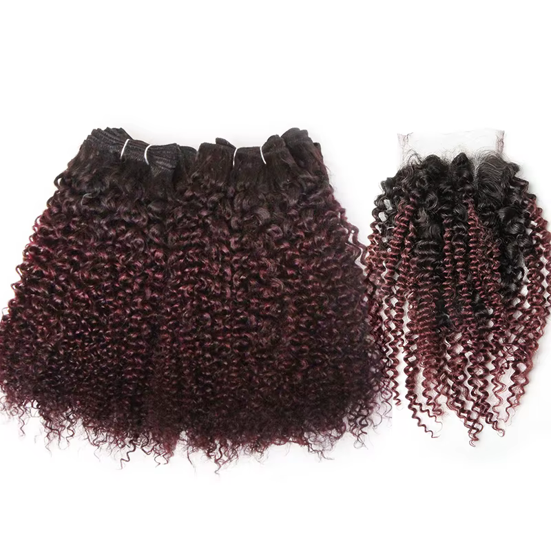 Cheveux brésiliens Jerry Curl paquets avec fermeture bouclés
