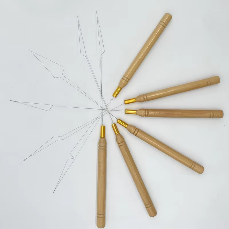Extra Love 20 pièces Nouvelles aiguilles à boucle avec manche en bois pour extensions de cheveux