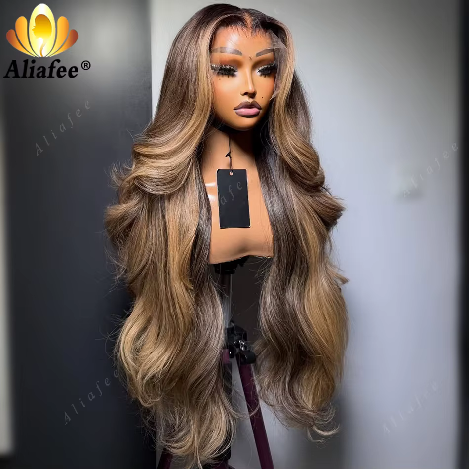 Perruque Cheveux Humains 12A Ondulée Châtain Cendré Blond Clair avec Racines Foncées