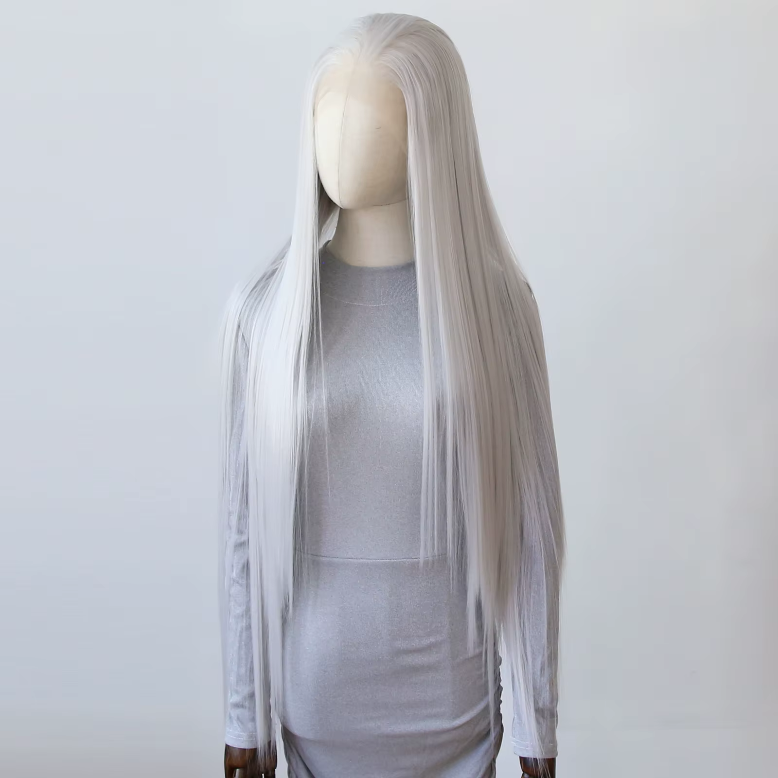 Perruque Lace Front Wig synthétique blanche argentée