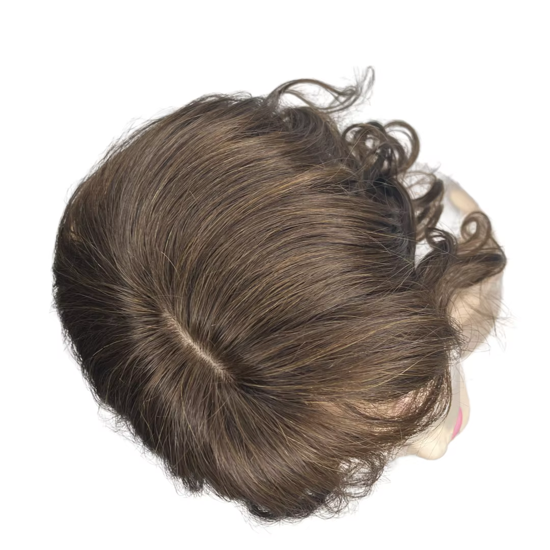 Postiche bouclée ondulée partie centrale cheveux humains Topper avec frange pince en vrais