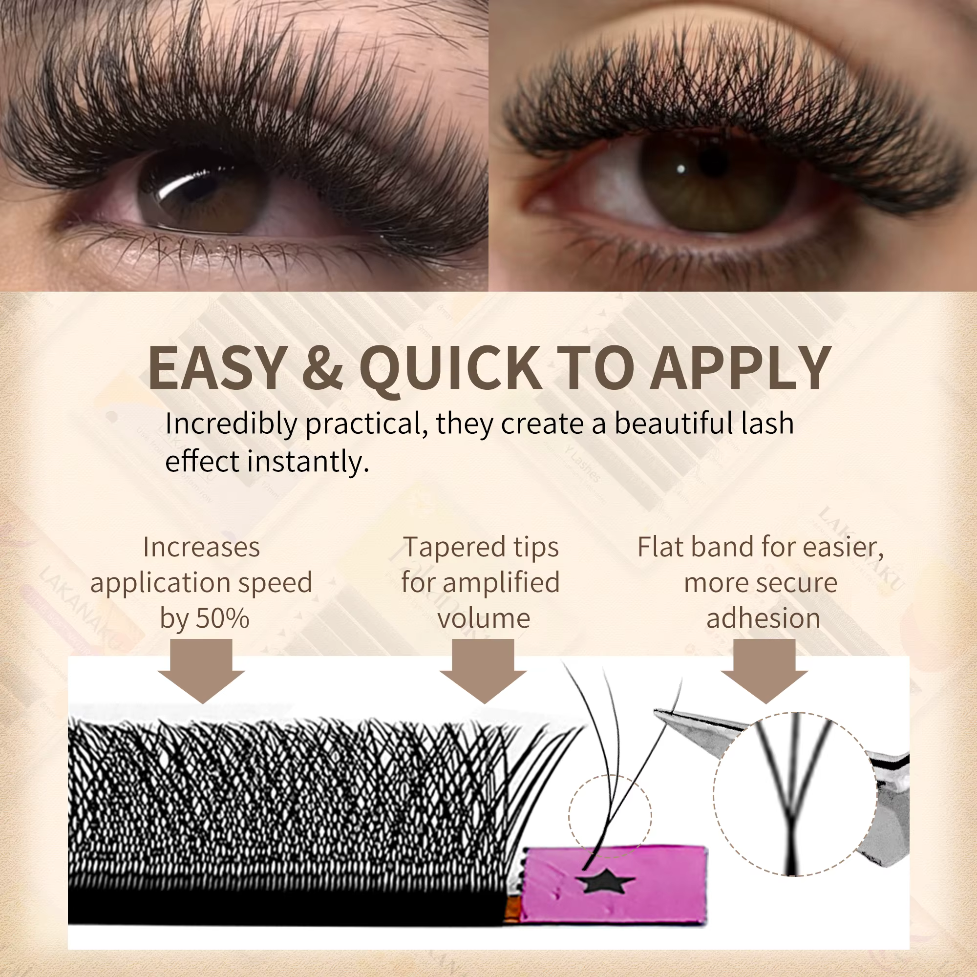 LAKANAKU YY/3D/4D/5D/6D/7D W Clover Extensions de cils pré-faits en éventail pour volume