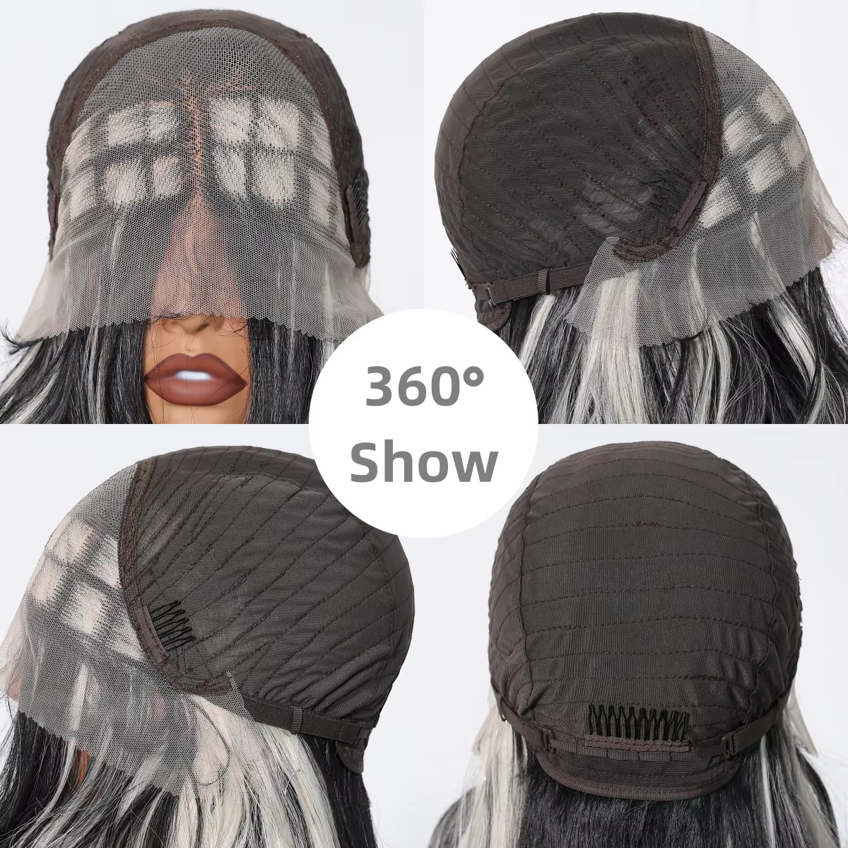 HENRY MARGU perruque Lace Front Wig synthétique longue ondulée noir blanc mettre en évidence