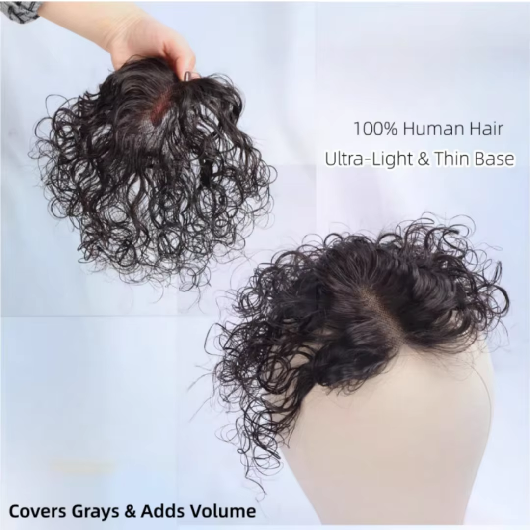 Topper de cheveux humains bouclés avec frange