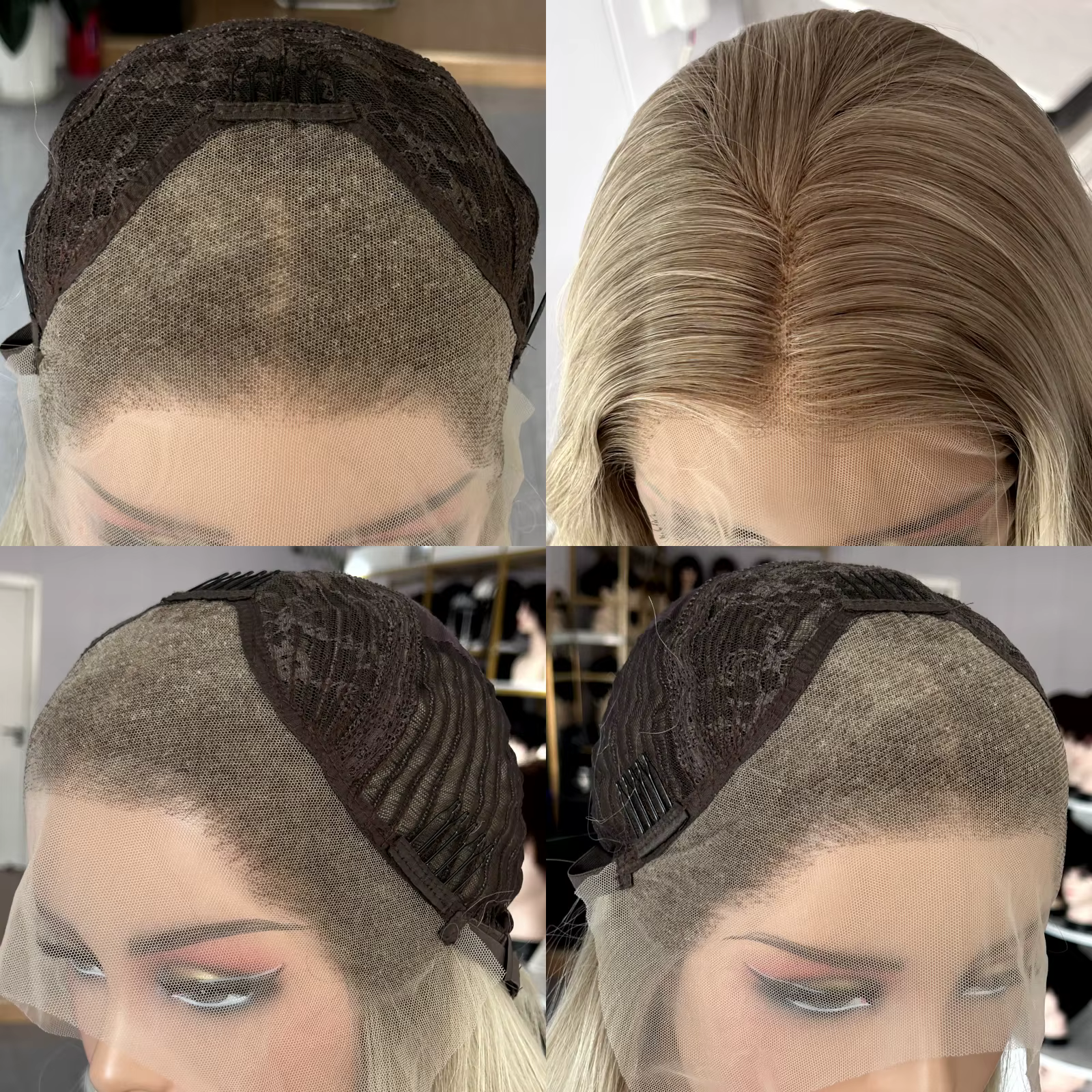 Perruque synthétique lisse longue blonde ombrée pour femmes