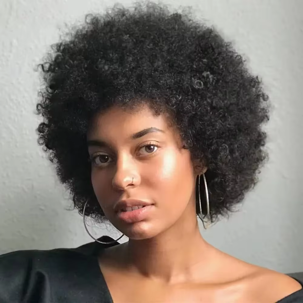 Perruque courte bouclée afro kinky en cheveux humains péruviens 100% naturels