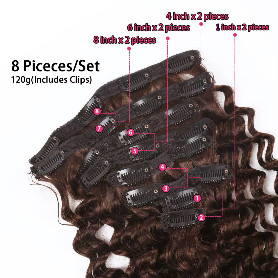 Pince bouclée brune dans les Extensions de cheveux vrais