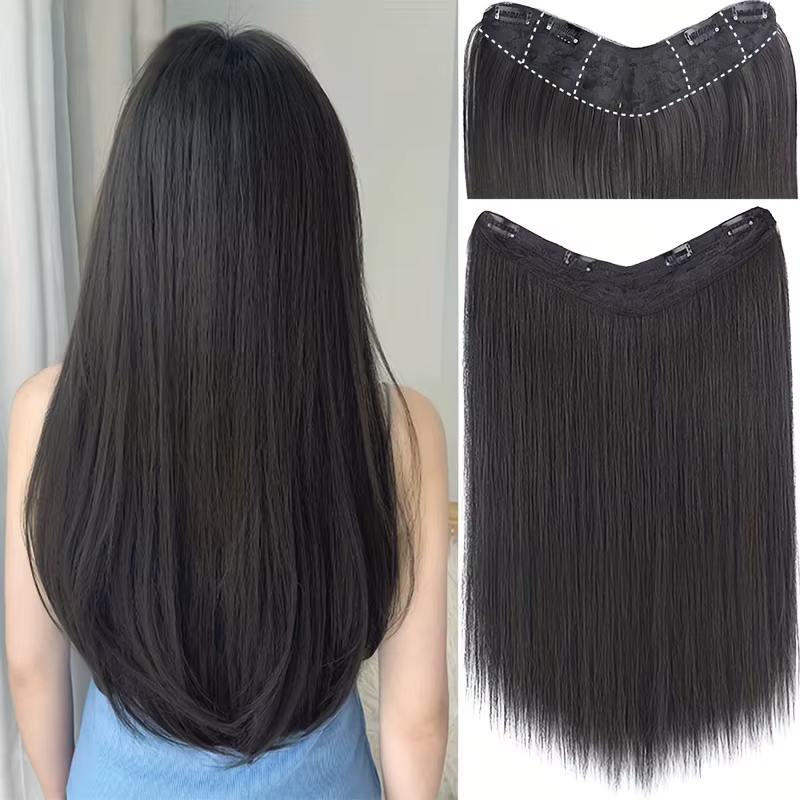 Extensions de cheveux synthétiques longues et lisses avec Clip en une seule pièce