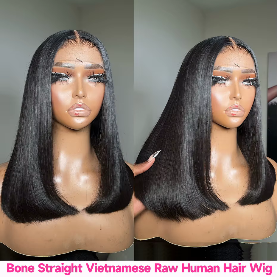 Perruques Courtes Bob en Cheveux Humains Naturels Vietnamiens 250% Haute Densité