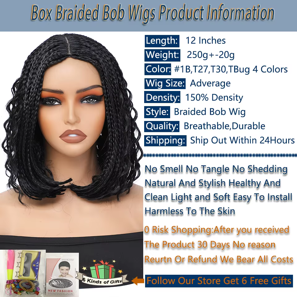Nouveau Style Bob Box perruques tressées pour les femmes noires 12 pouces boîte tresses Crochet cheveux