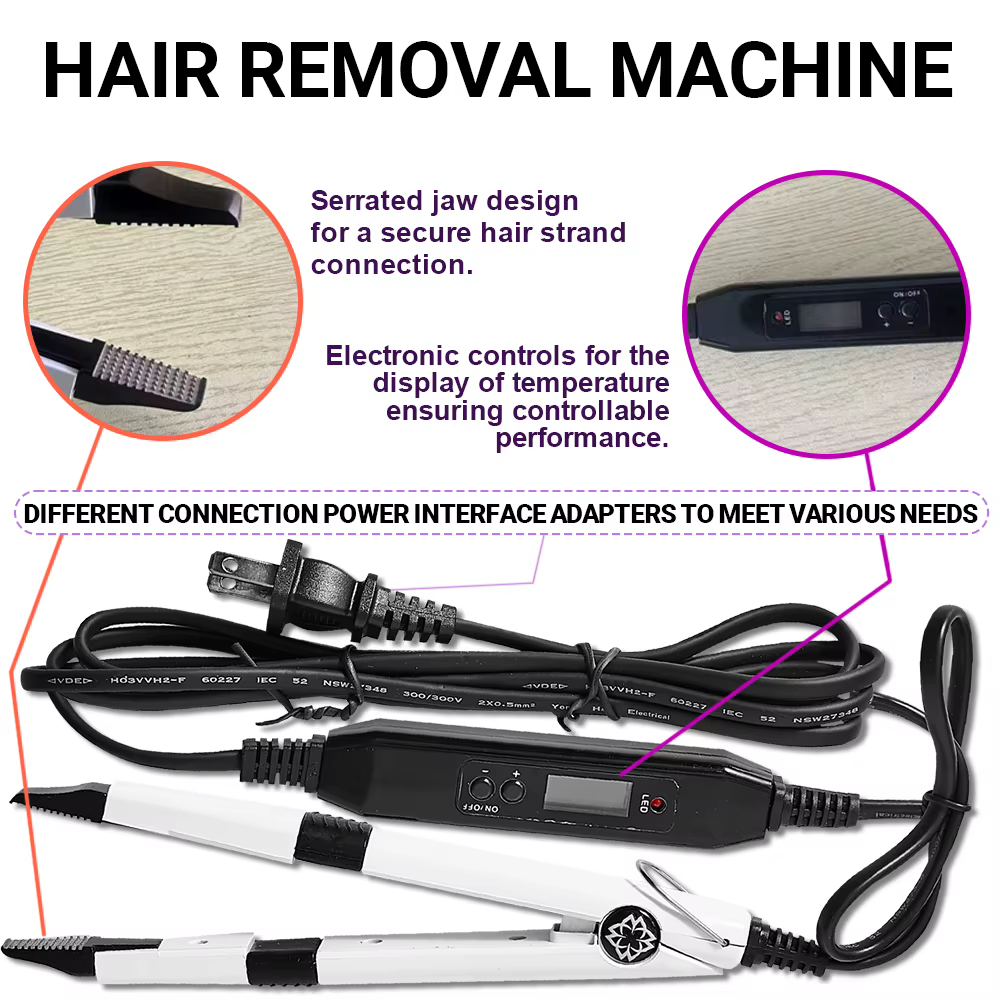 Ensemble d'extensions de cheveux à lumière UV avec outils de colle légère en V et briquet à durcissement pour une coiffure parfaite et des extensions longue durée