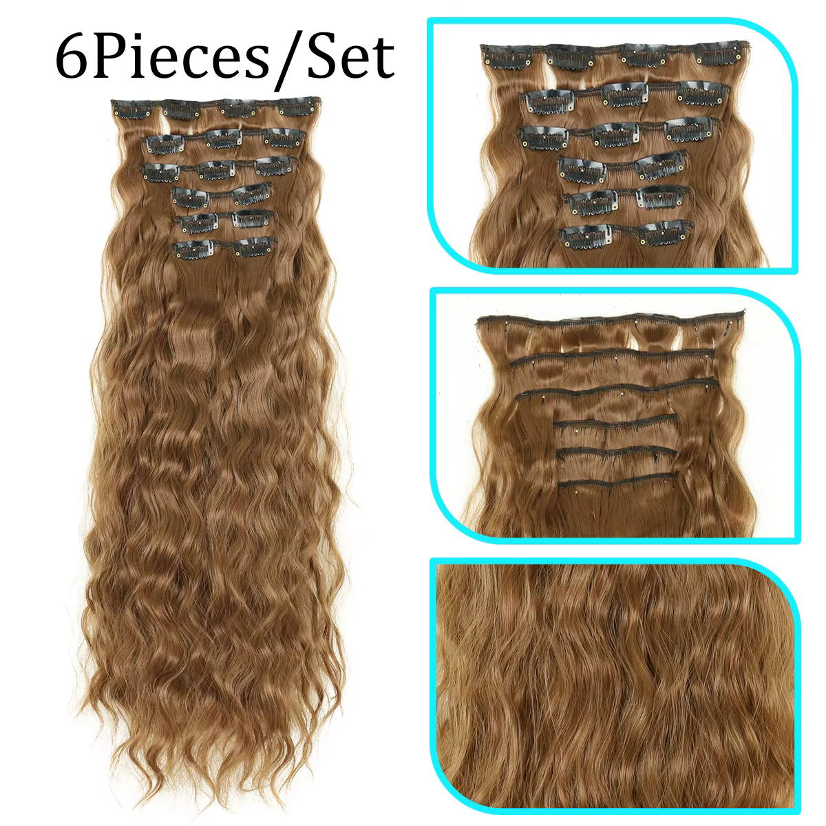 Extensions de cheveux synthétiques bouclés pour femmes et filles, postiche longue à clipser, style maïs ondulé, 16clips en 6 pièces, 22 po, 03/Party