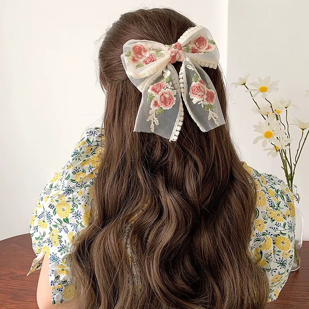 Pince à cheveux avec nœud en dentelle pour femmes et filles