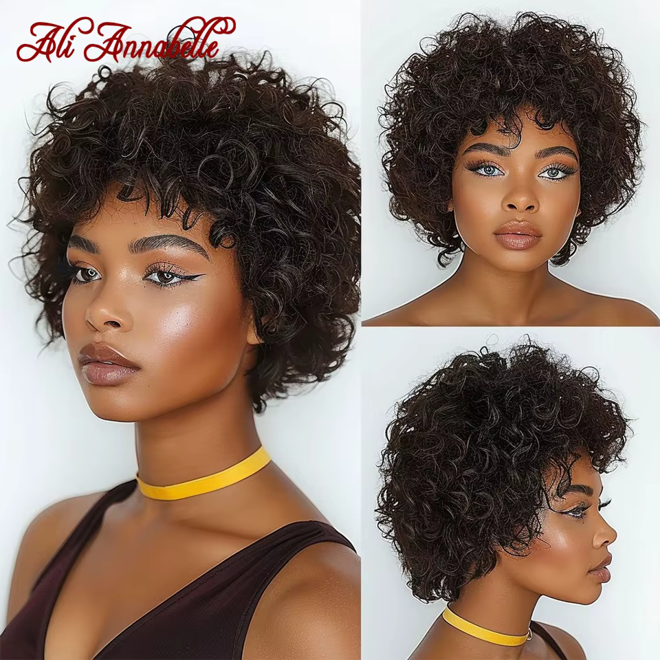 Ali Annabelle 4 pouces Jerry bouclés perruques de cheveux humains pour les femmes courte Pixie crépus