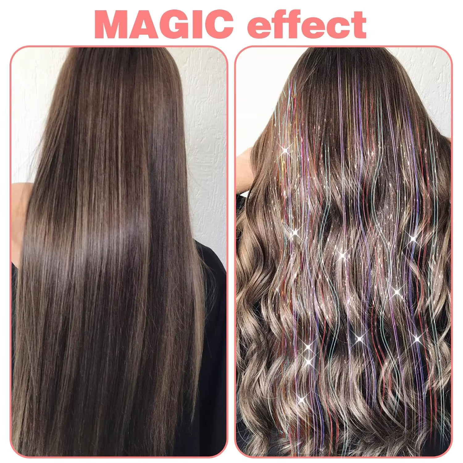 12 pièces pince à cheveux en 19.6 pouces paillettes guirlandes Extensions