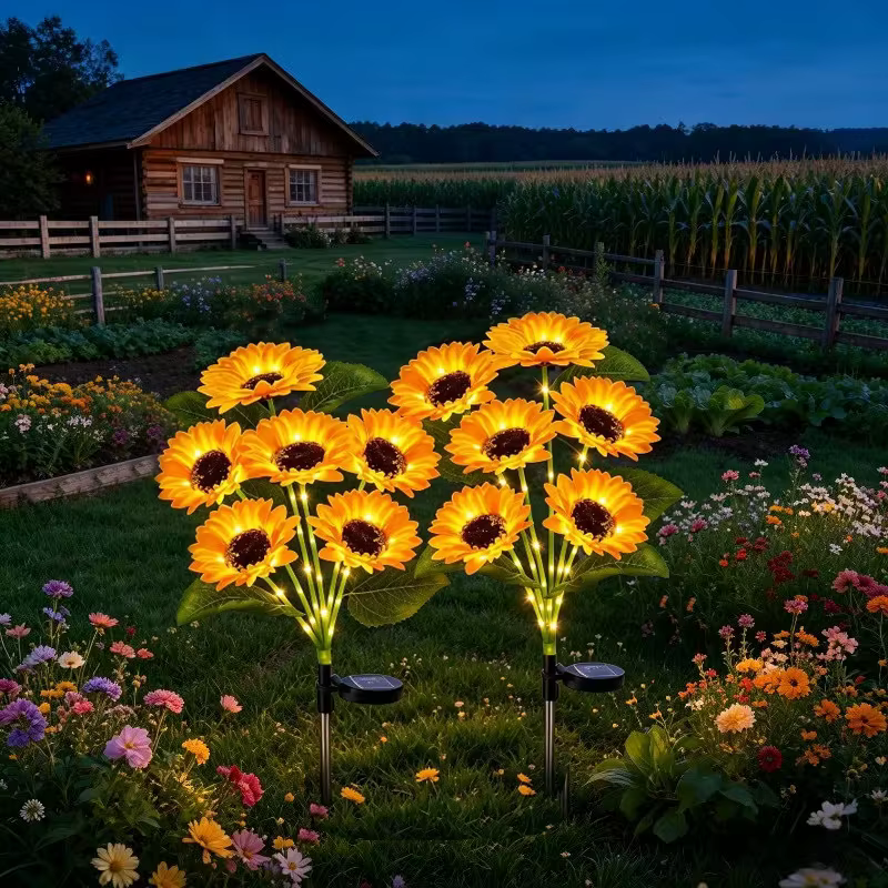 Lampes solaires d'extérieur en forme de tournesol avec tige lumineuse, pour jardin, allée, pelouse, balcon