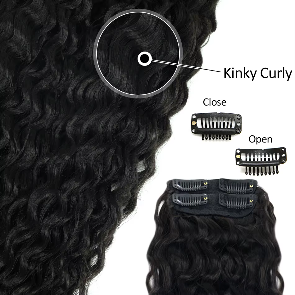Extensions capillaires synthétiques bouclées à clips pour femmes