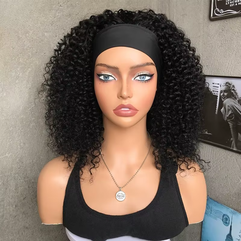 Crépus bouclés bandeau perruque 100% cheveux humains courts